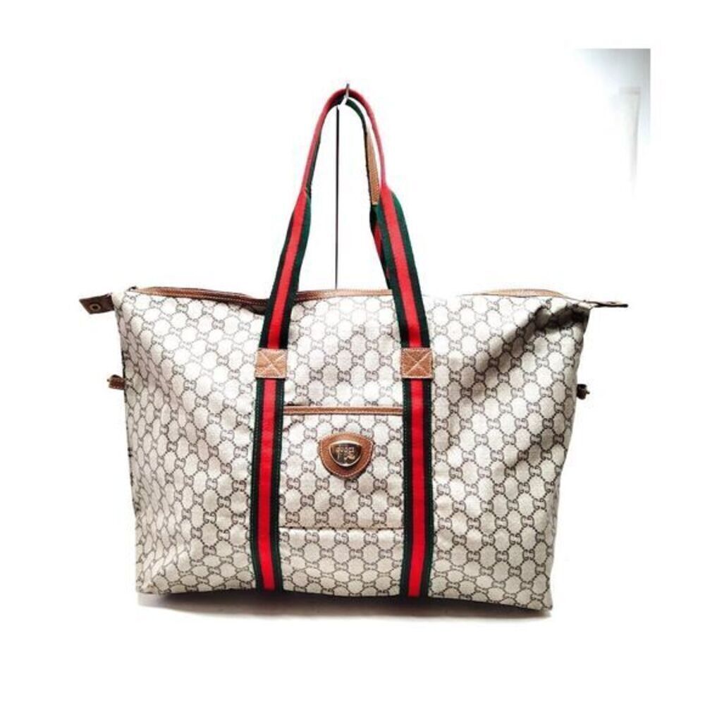 Gucci Plus Vintage Large Tote Bag Brown GG Monogram Web Stripe with COA